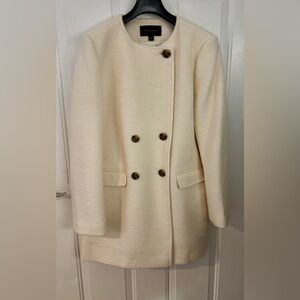 Elegant Cream Double-Breasted Women's Coat